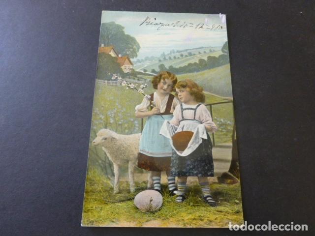 Postales: NI&Ntilde;AS EN EL CAMPO CON OVEJA POSTAL 1910 - Foto 1