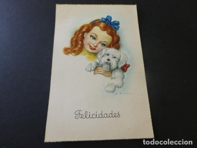 Postales: NI&Ntilde;A CON PERRO POSTAL ILUSTRADA - Foto 1