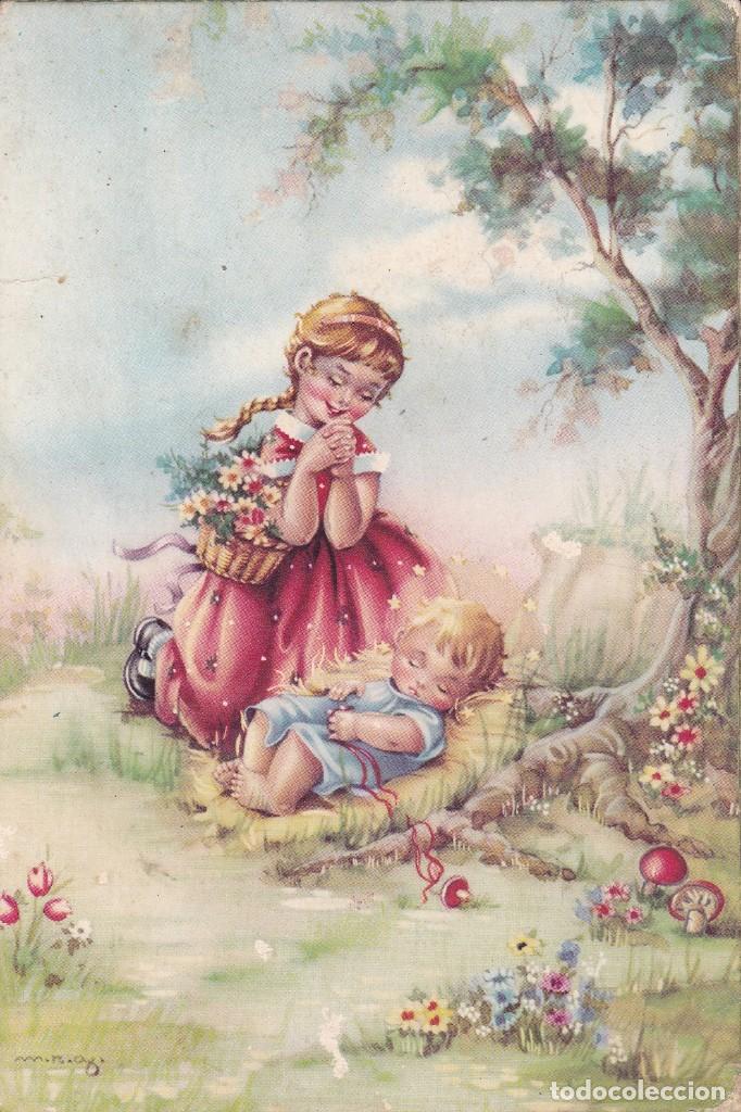 Postales: Ni&ntilde;a con bebe en el campo (escrita) - Foto 1