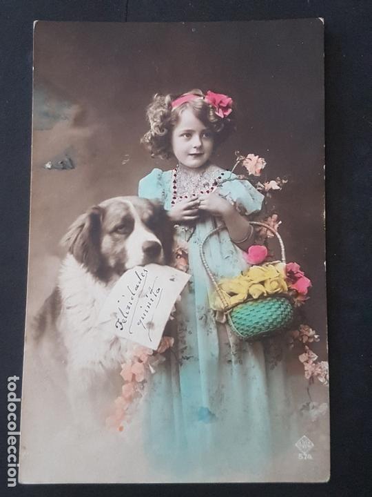 Postales: NI&Ntilde;A CON PERRO POSTAL - Foto 1