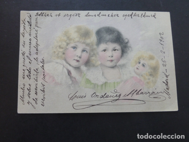 Postales: NI&Ntilde;AS CON MU&Ntilde;ECA POSTAL ILUSTRADA 1902 - Foto 1