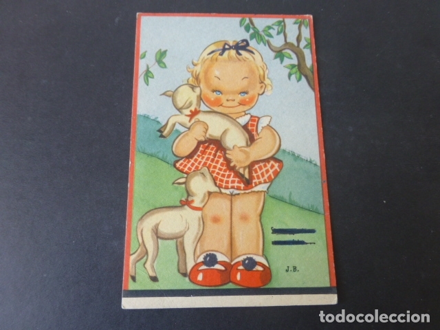Postales: POSTAL ILUSTRADA NI&Ntilde;A CON CORDEROS - Foto 1