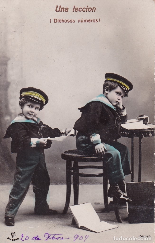 Postales: Una lecci&oacute;n dos ni&ntilde;os 1908 - Foto 1