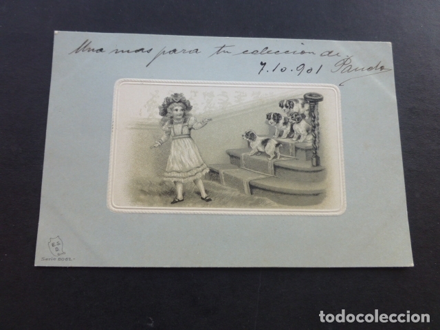 Postales: NI&Ntilde;A CON PERROS POSTAL ILUSTRADA - Foto 1