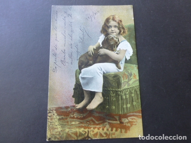 Postales: NI&Ntilde;A CON PERRO POSTAL 1903 - Foto 1