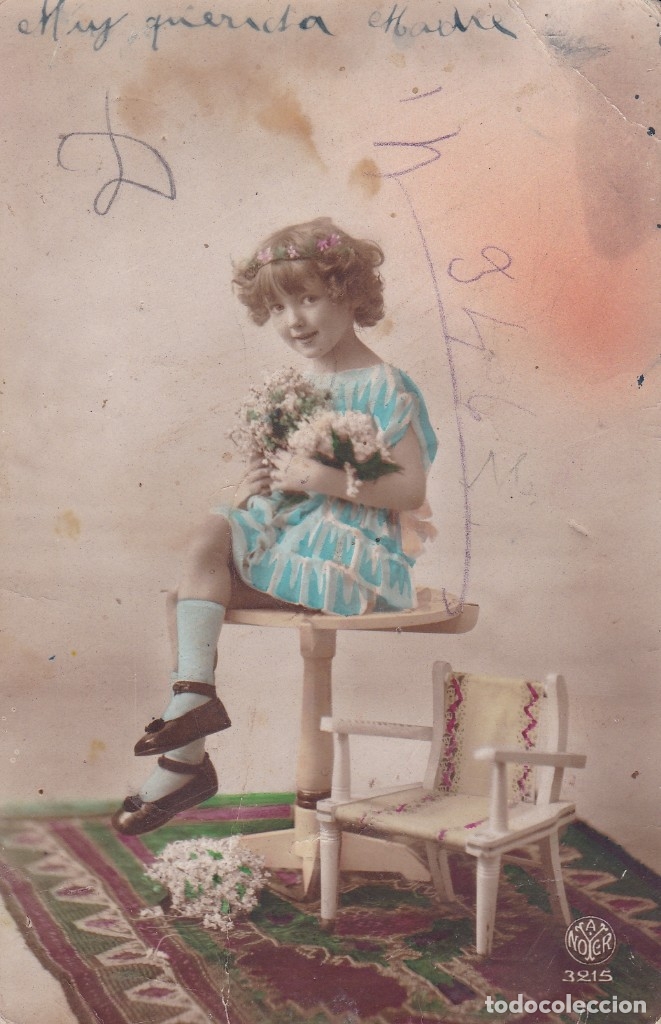 Postales: ni&ntilde;a con flores circulada en 1922 - Foto 1