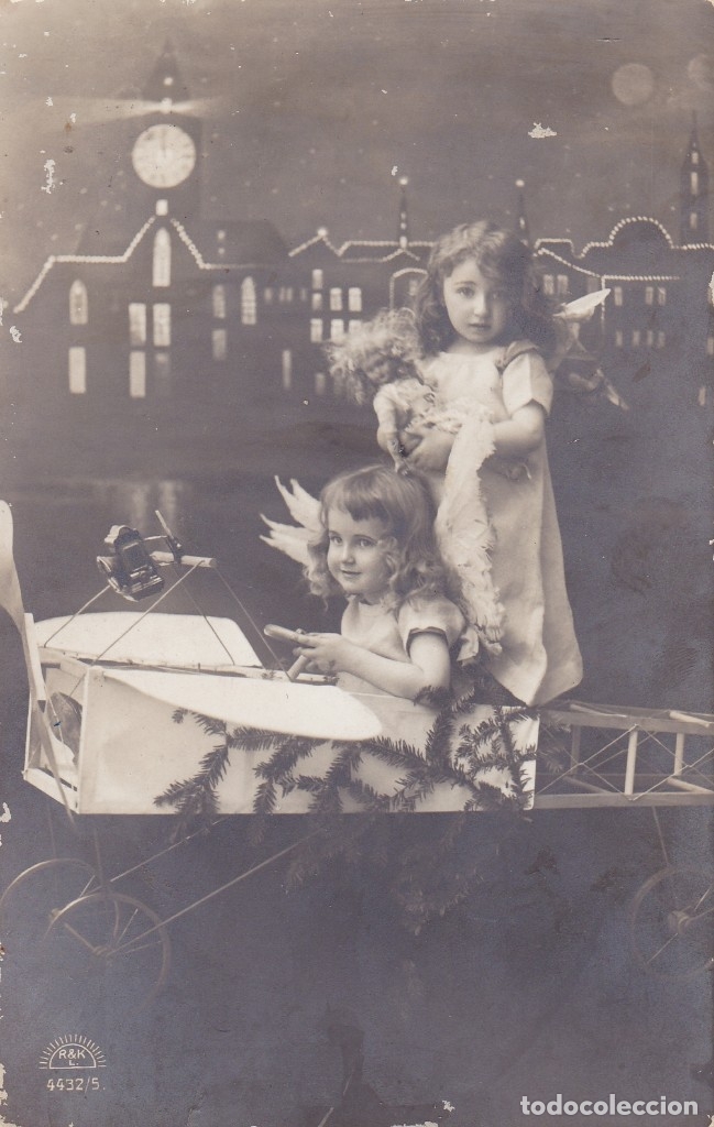 Postales: ni&ntilde;as en un avion circulada en 1912 - Foto 1