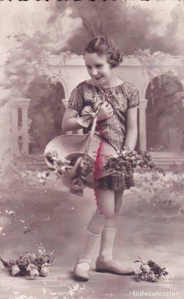 Postales: ni&ntilde;a con canasto circulada 1934 - Foto 1