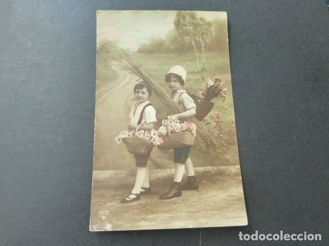 Postales: NI&Ntilde;OS CON CESTAS DE FLORES POSTAL - Foto 1