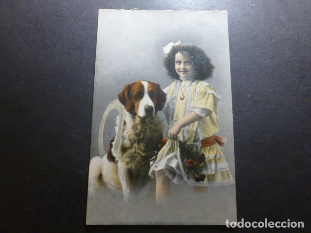 Postales: NI&Ntilde;A CON PERRO POSTAL CROMOLITOGRAFICA - Foto 1