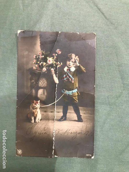 Postales: NI&Ntilde;0 CON GATITO CIRCULADA 1913 - Foto 1