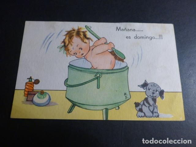 Postales: NI&Ntilde;A BA&Ntilde;ANDOSE POSTAL ILUSTRADA - Foto 1