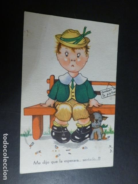 Postales: NI&Ntilde;O CON PERRO POSTAL ILUSTRADA - Foto 1