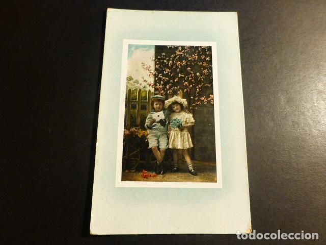 Postales: NI&Ntilde;OS CON FLORES Y CARTA POSTAL - Foto 1