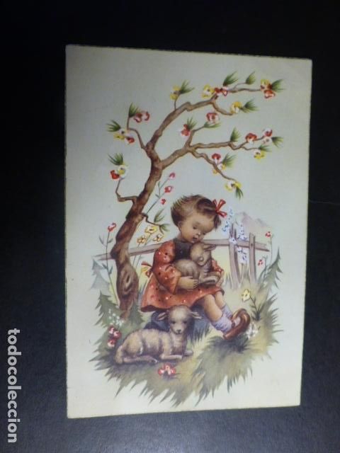 Postales: NI&Ntilde;A CON CORDEROS POSTAL ILUSTRADA - Foto 1