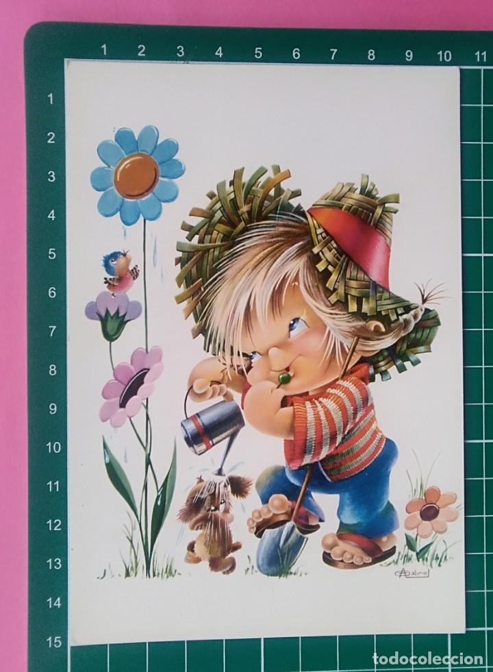 Postales: POSTAL ESCRITA - NI&Ntilde;O REGANDO PLANTA - Foto 1
