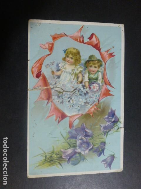 Postales: NI&Ntilde;OS CON FLORES POSTAL - Foto 1