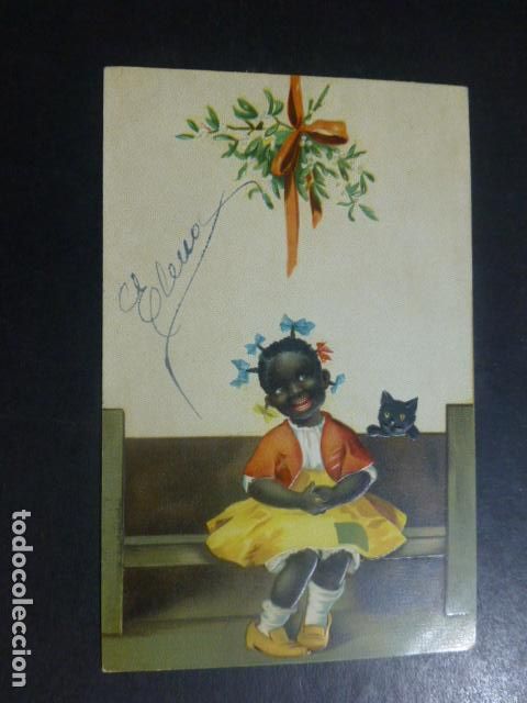 Postales: NI&Ntilde;A DE COLOR CON GATO POSTAL - Foto 1
