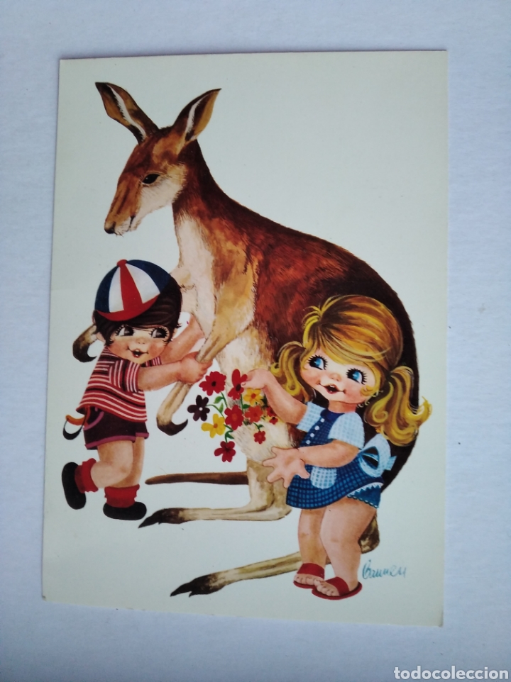 Postales: Postal ni&ntilde;os con canguro colecci&oacute;n perla - Foto 1