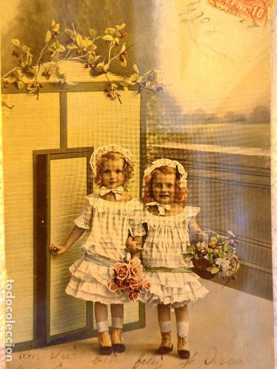 Postales: P-11666. POSTAL COLOREADA DE DOS HERMANAS- CIRCULADA Y SELLADA. A&Ntilde;O 1908 - Foto 1