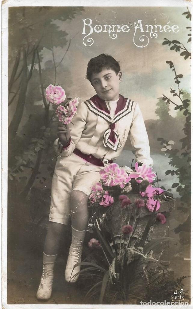 Postales: POSTAL NI&Ntilde;O FLORES COLOREADA J.E. PARIS * - Foto 1