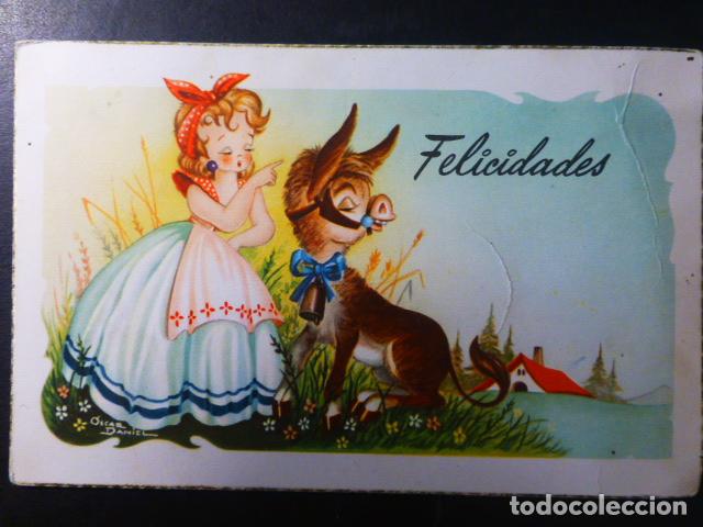 Postales: NI&Ntilde;A CON BURRO POSTAL OSCAR DANIEL ILUSTRADOR - Foto 1