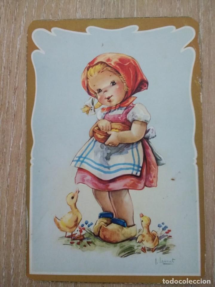 Postales: ANTIGUA POSTAL &laquo;NI&Ntilde;A DANDO DE COMER A LOS PATOS&raquo; - Foto 1