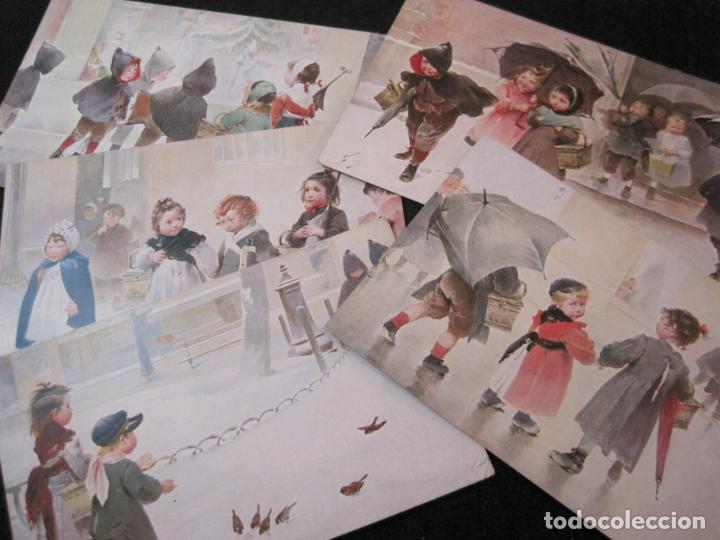 Postais: NIÑOS BAJO LA LLUVIA-COLECCION DE 5 POSTALES ANTIGUAS-VER FOTOS-(82.856)