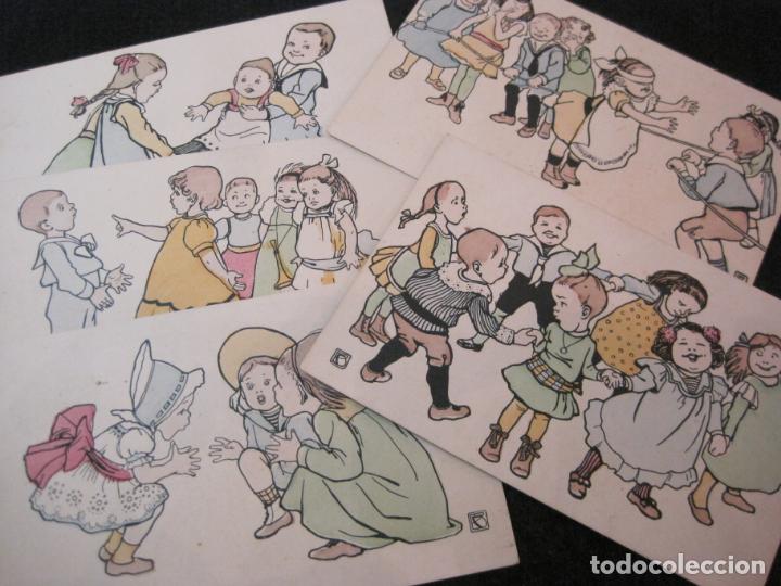 Postais: NIÑOS JUGANDO Y BAILANDO-COLECCION DE 5 POSTALES ANTIGUAS-VER FOTOS-(82.857)