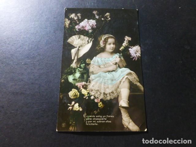 Postales: NI&Ntilde;A CON FLORES POSTAL - Foto 1