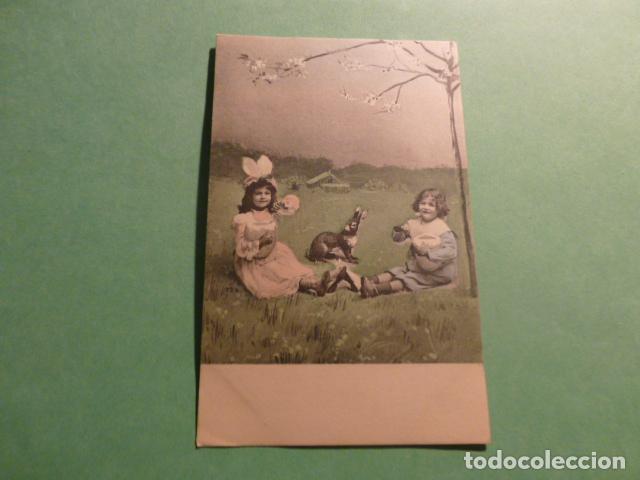 Postales: NI&Ntilde;OS EN EL CAMPO CON CONEJOS POSTAL - Foto 1