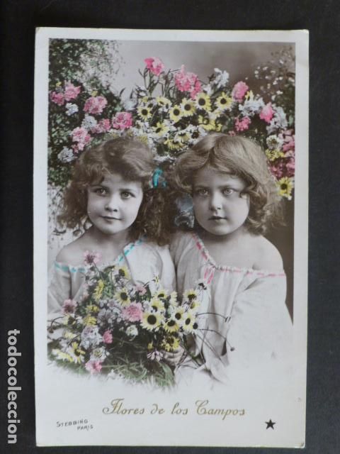Postales: NI&Ntilde;OS CON FLORES POSTAL - Foto 1