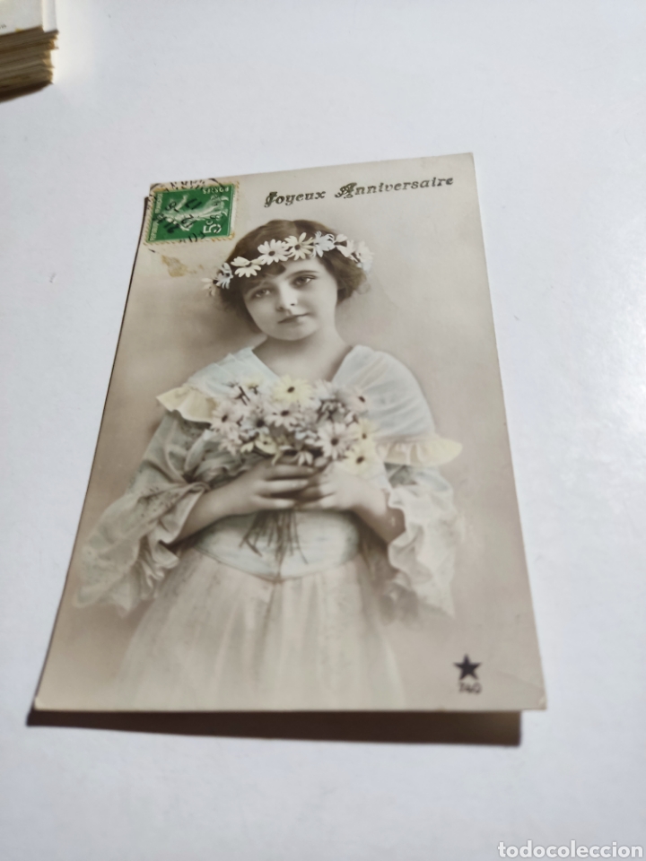 Postales: Postal antigua Francia ni&ntilde;a flores