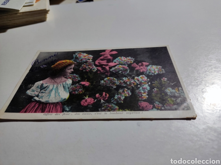 Postais: Postal antigua Francia ni&ntilde;a flores