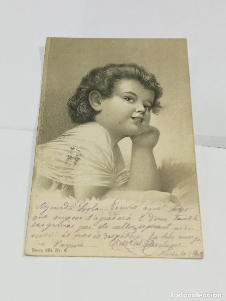 Cartes Postales: TARJETA POSTAL. DIBUJO DE NI&Ntilde;O APOYADO EN SU BRAZO