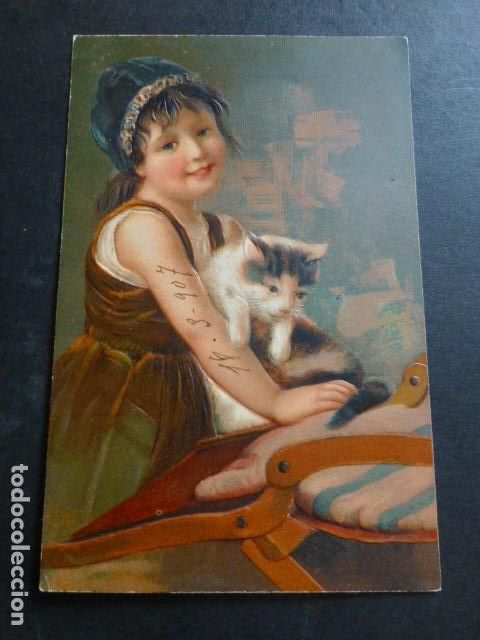 Postales: NI&Ntilde;AS CON GATO POSTAL - Foto 1