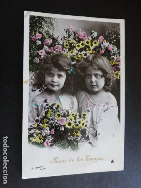 Postales: NI&Ntilde;AS CON FLORES POSTAL - Foto 1