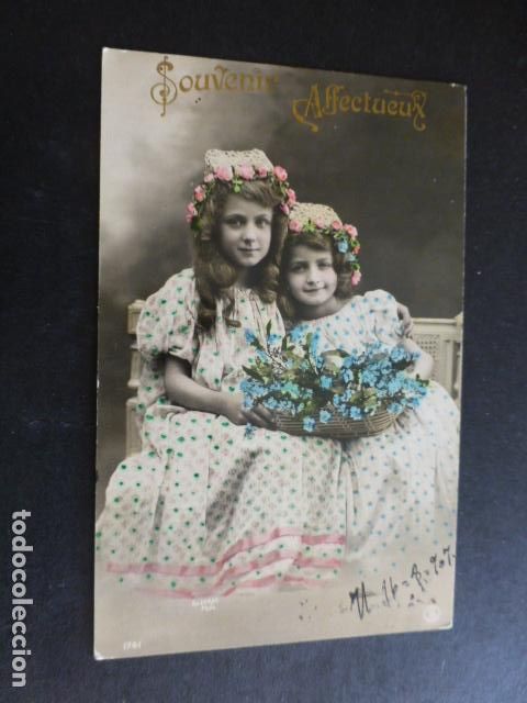 Cartoline: NI&Ntilde;AS CON FLORES POSTAL