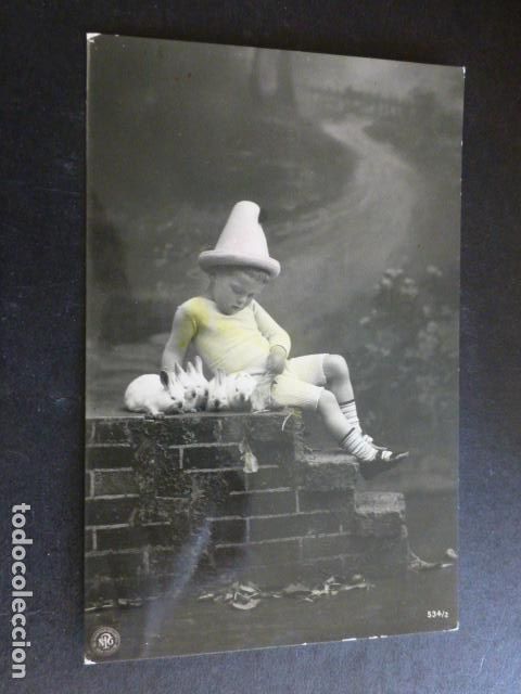 Postales: NI&Ntilde;O CON CONEJOS POSTAL - Foto 1