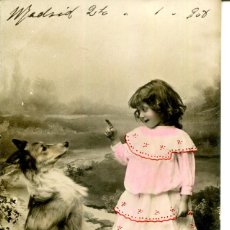 Postales: NIÑA CON SU PERRO-AÑO 1908-FOTOGRÁFICA