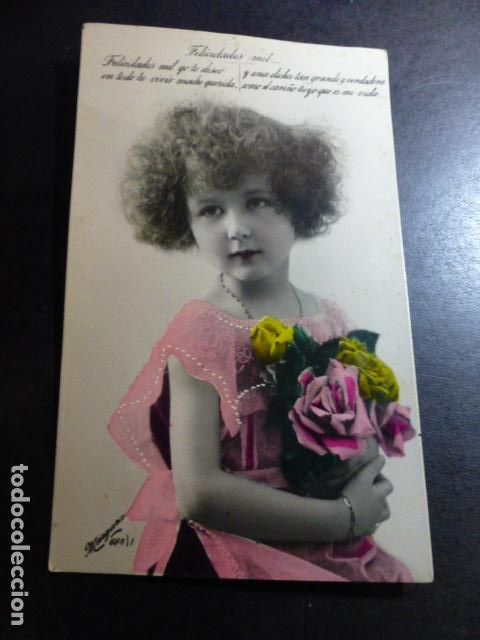 Postales: NI&Ntilde;A CON ROSAS POSTAL - Foto 1