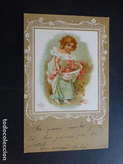 Postales: NI&Ntilde;A CON FLORES POSTAL - Foto 1