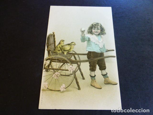 Postales: NI&Ntilde;O CON POLLITOS POSTAL CROMOLITOGRAFICA - Foto 1