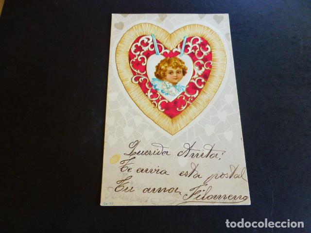 Postales: NI&Ntilde;A EN CORAZON POSTAL CROMOLITOGRAFICA - Foto 1