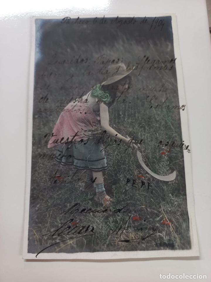 Postales: POSTAL NI&Ntilde;A TRABAJANDO CIRCULADA Y ESCRITA 1903 - Foto 1