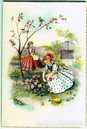 Postales: Dos ni&ntilde;as en el jard&iacute;n - Foto 1