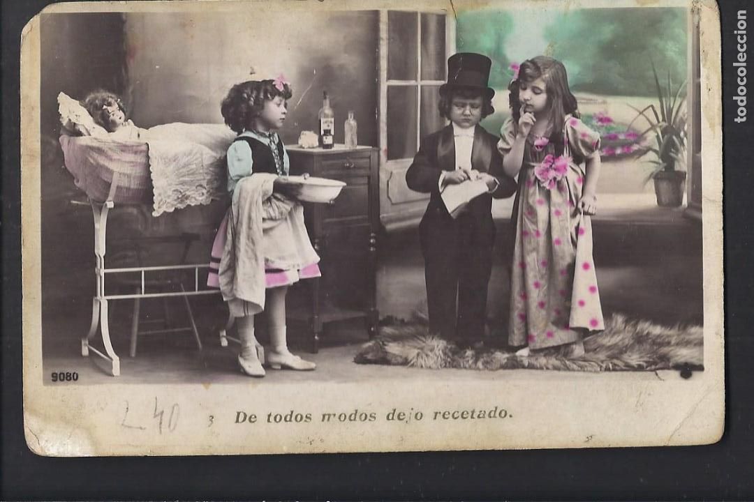 Postkarten: Tarjeta postal ni&ntilde;os escrita 1909. Mu&ntilde;eca. Medico.