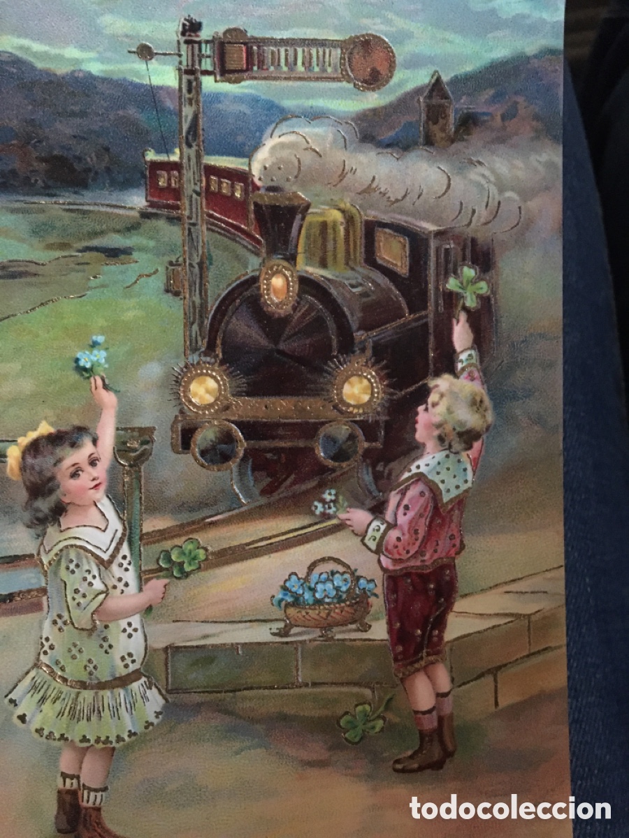 Postales: Ni&ntilde;os tren en relieve - Foto 1