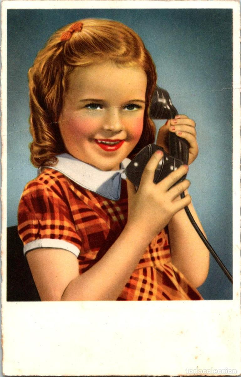 Postkarten: Ni&ntilde;a - Hablando por Tel&eacute;fono - Ed. Superluxe - Coloreada - 141x91mm