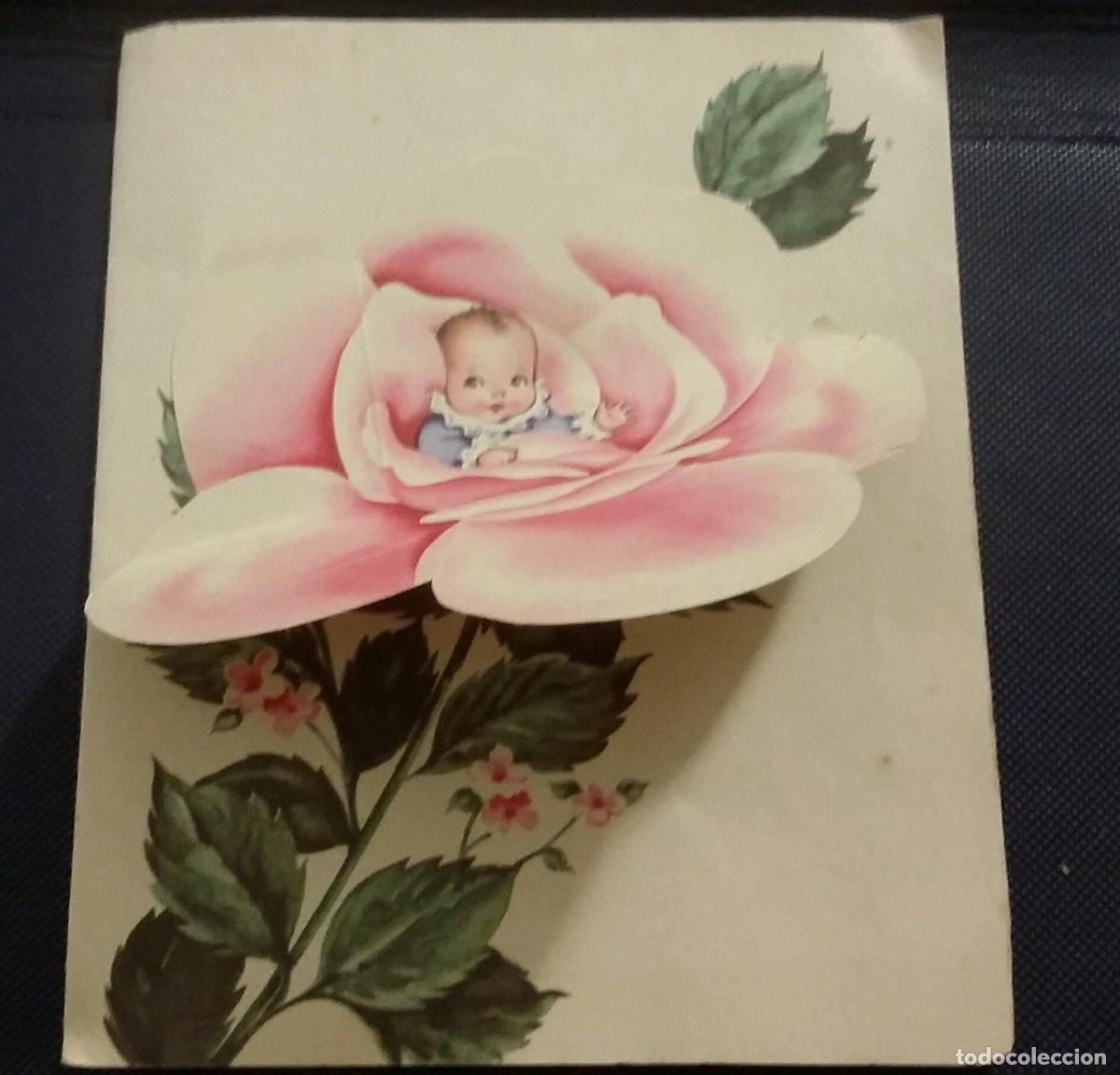Postales: TARJETA CON RELIEVE DE 1953. DE FLOR CON BEBE - Foto 1